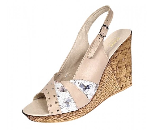 Sandale dama din piele naturala cu platforme de 10cm Bej Color BVS47XBF