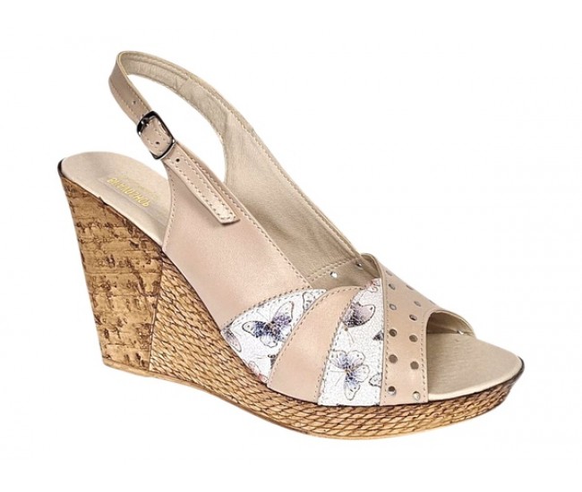 Sandale dama din piele naturala cu platforme de 10cm Bej Color BVS47XBF