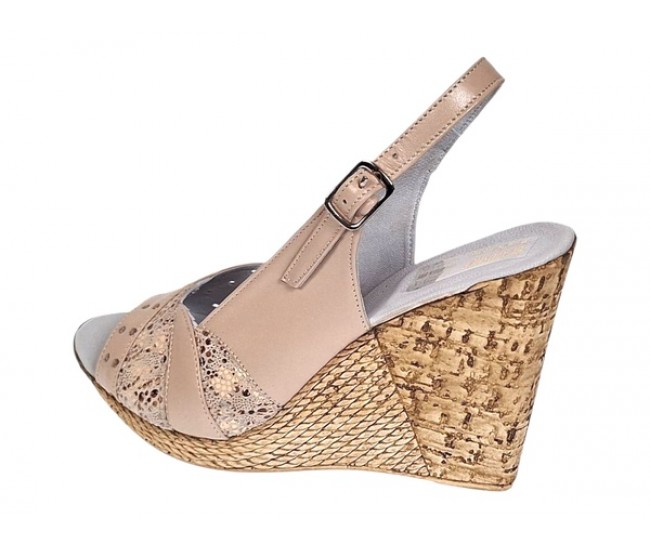 Sandale dama din piele naturala cu platforme de 10cm Bej Gold BVS47XB