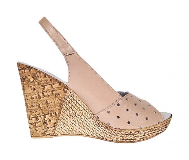 Sandale dama din piele naturala cu platforme de 10cm Bej Gold BVS47XB