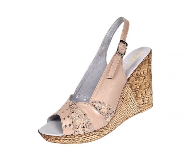 Sandale dama din piele naturala cu platforme de 10cm Bej Gold BVS47XB