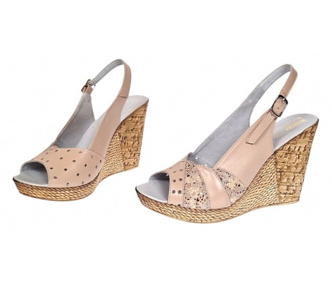 Sandale dama din piele naturala cu platforme de 10cm Bej Gold BVS47XB