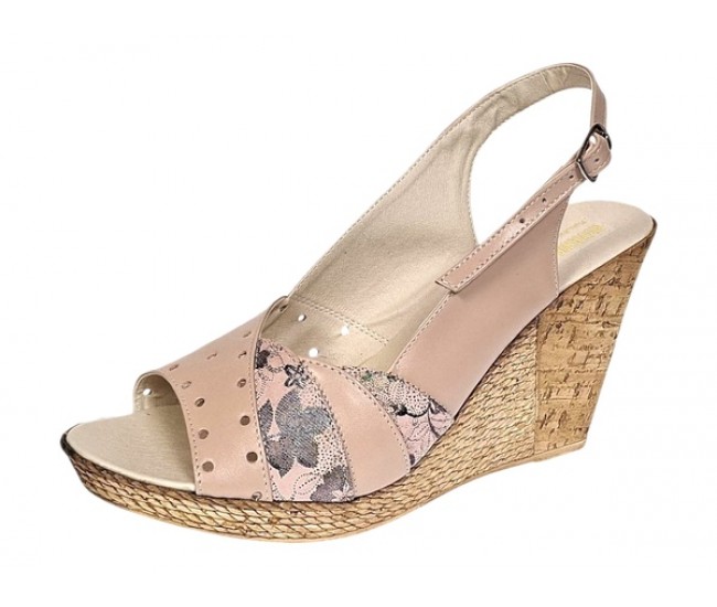 Sandale dama din piele naturala cu platforme de 10cm Bej Floral BVS47XCON