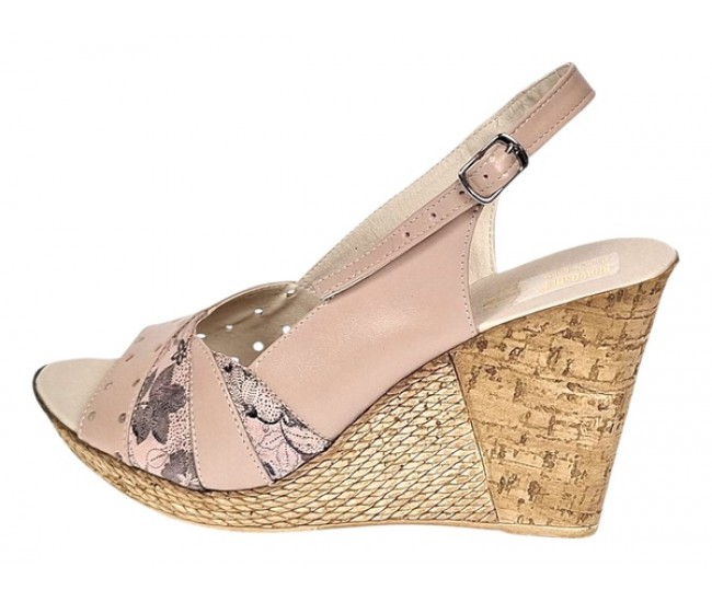 Sandale dama din piele naturala cu platforme de 10cm Bej Floral BVS47XCON