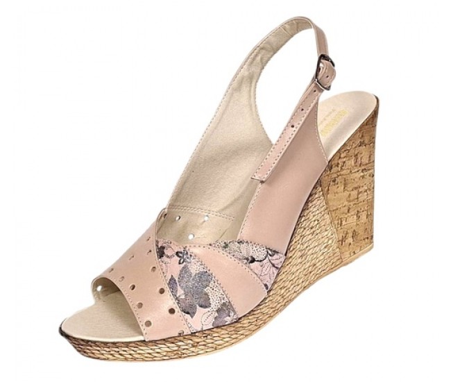 Sandale dama din piele naturala cu platforme de 10cm Bej Floral BVS47XCON