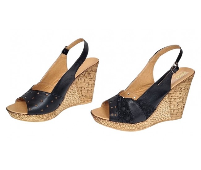 Sandale dama din piele naturala cu platforme de 10cm Negru Floral BVS47XN