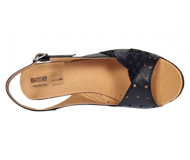 Sandale dama din piele naturala cu platforme de 10cm Negru Floral BVS47XN