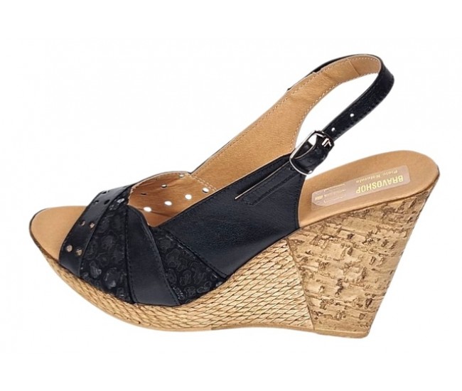 Sandale dama din piele naturala cu platforme de 10cm Negru Floral BVS47XN
