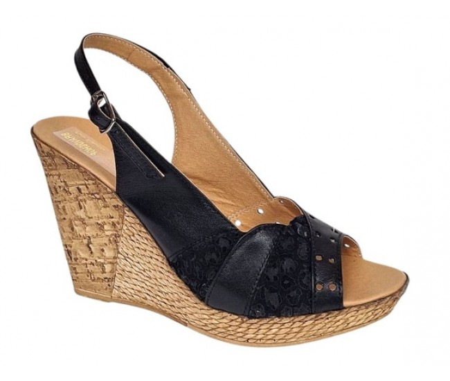 Sandale dama din piele naturala cu platforme de 10cm Negru Floral BVS47XN