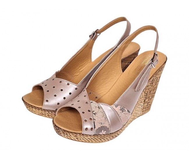 Sandale dama din piele naturala cu platforme de 10cm Nude Floral BVS47XNUDE