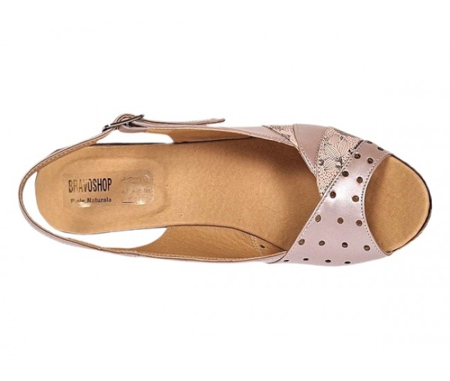 Sandale dama din piele naturala cu platforme de 10cm Nude Floral BVS47XNUDE