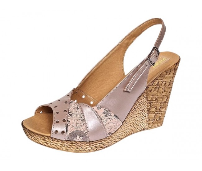 Sandale dama din piele naturala cu platforme de 10cm Nude Floral BVS47XNUDE