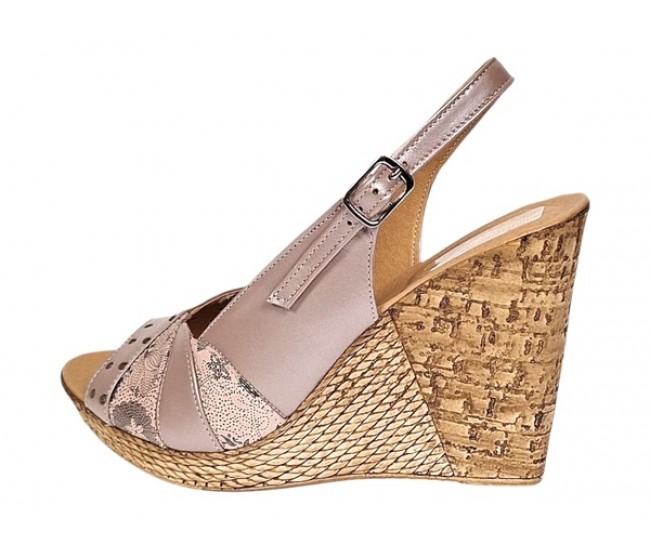 Sandale dama din piele naturala cu platforme de 10cm Nude Floral BVS47XNUDE