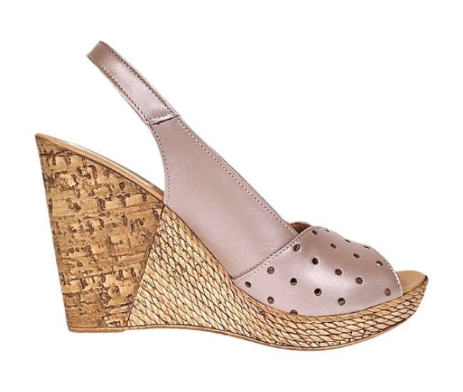 Sandale dama din piele naturala cu platforme de 10cm Nude Floral BVS47XNUDE