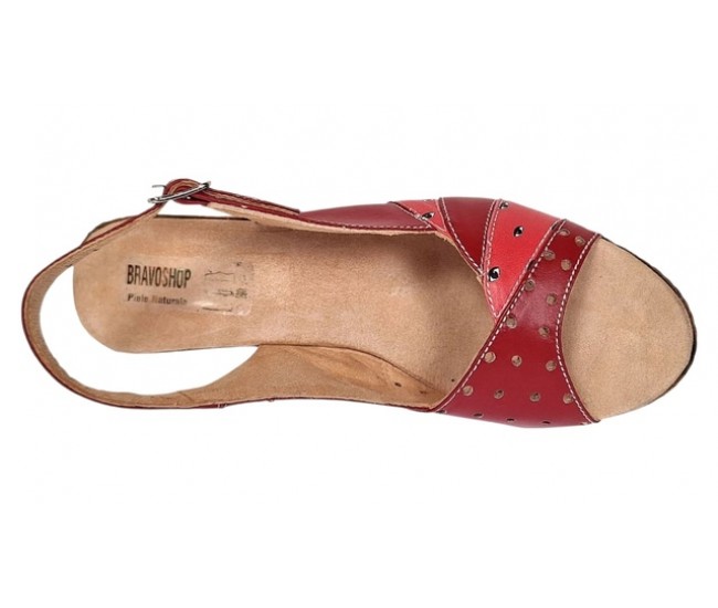 Sandale dama din piele naturala cu platforme de 10cm Rosu BVS47XR