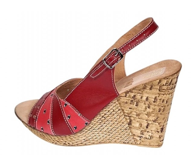 Sandale dama din piele naturala cu platforme de 10cm Rosu BVS47XR