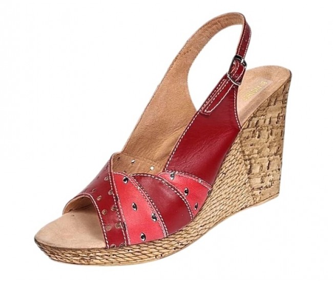 Sandale dama din piele naturala cu platforme de 10cm Rosu BVS47XR