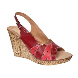 Sandale dama din piele naturala cu platforme de 10cm Rosu BVS47XR