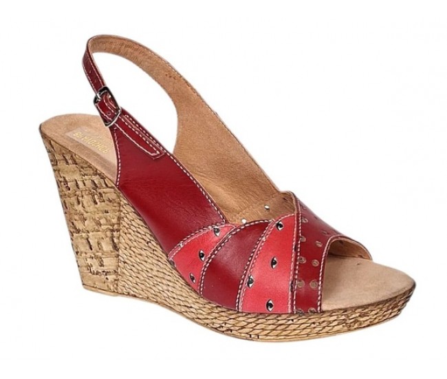 Sandale dama din piele naturala cu platforme de 10cm Rosu BVS47XR