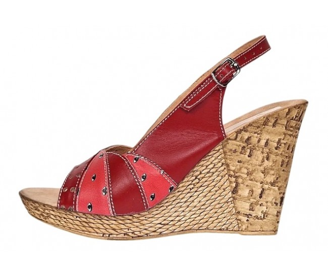 Sandale dama din piele naturala cu platforme de 10cm Rosu BVS47XR