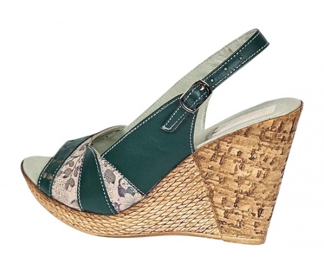 Sandale dama din piele naturala cu platforme de 10cm Verde Floral BVS47XV
