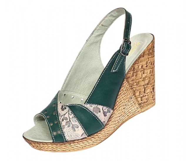 Sandale dama din piele naturala cu platforme de 10cm Verde Floral BVS47XV