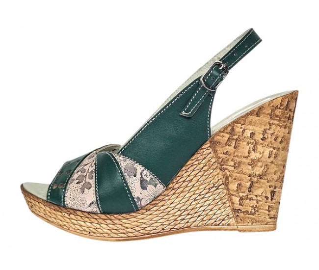 Sandale dama din piele naturala cu platforme de 10cm Verde Floral BVS47XV
