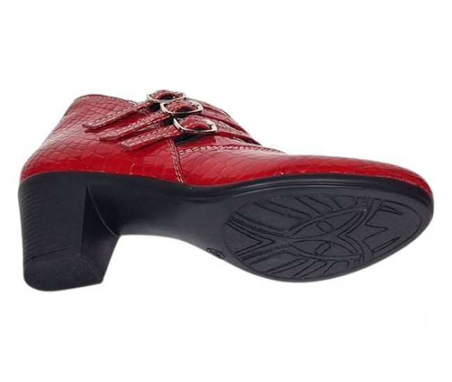 Botine dama rosii din piele naturala Croco cu toc de 6 cm BVS63CRR
