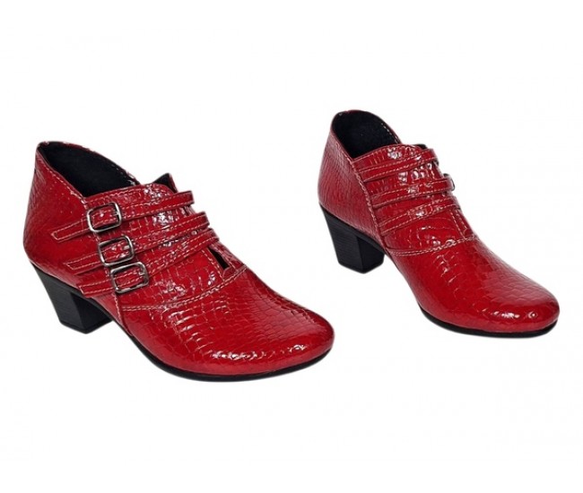 Botine dama rosii din piele naturala Croco cu toc de 6 cm BVS63CRR