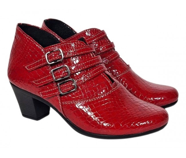 Botine dama rosii din piele naturala Croco cu toc de 6 cm BVS63CRR