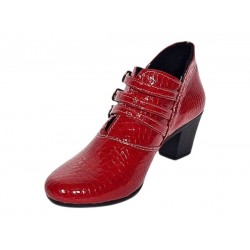 Botine dama rosii din piele naturala Croco cu toc de 6 cm BVS63CRR