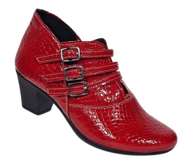 Botine dama rosii din piele naturala Croco cu toc de 6 cm BVS63CRR