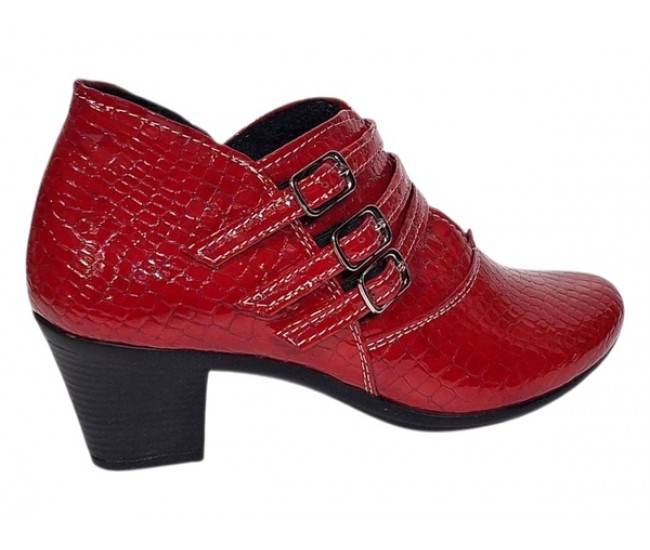 Botine dama rosii din piele naturala Croco cu toc de 6 cm BVS63CRR