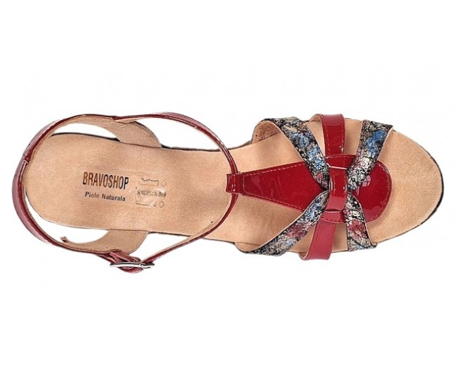Sandale dama din piele naturala cu platforme de 10cm Rosu Floral BVS82LR