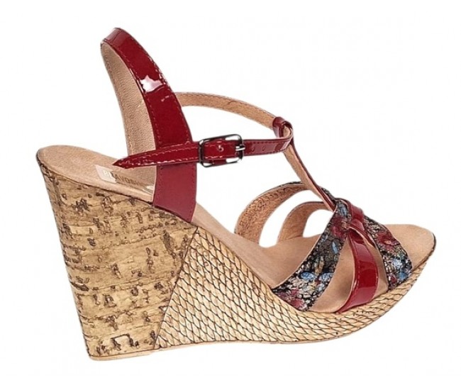 Sandale dama din piele naturala cu platforme de 10cm Rosu Floral BVS82LR