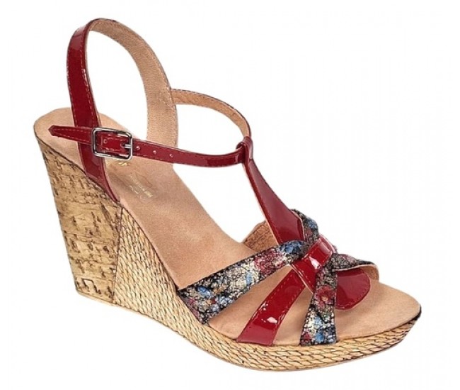 Sandale dama din piele naturala cu platforme de 10cm Rosu Floral BVS82LR