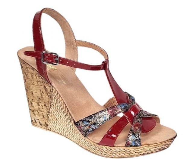 Sandale dama din piele naturala cu platforme de 10cm Rosu Floral BVS82LR