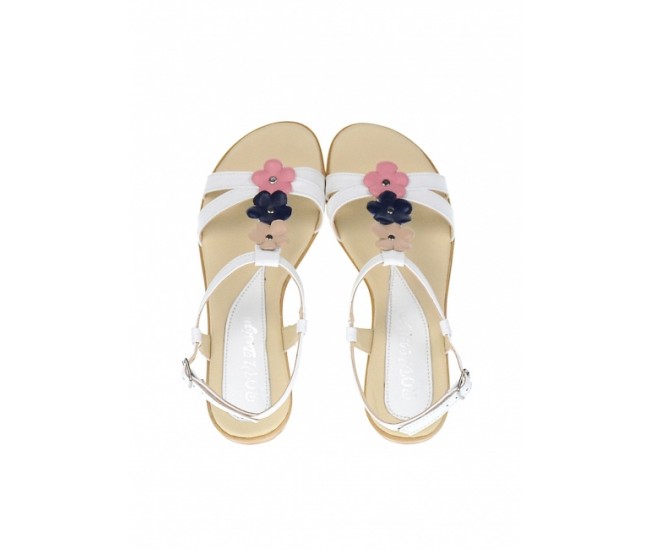 Sandale dama din piele naturala (Alb cu floricele) - S47ALB