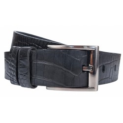 Curea barbati, eleganta, pentru costum, din piele croco, Negru, 3.5cm - CK56N