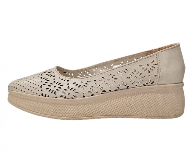 Pantofi dama bej din piele naturala perforata cu talpa ortopedica CP230BEJ
