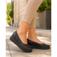 Pantofi dama negri din piele naturala perforata cu talpa ortopedica CL230N