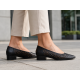 Pantofi dama negri din piele naturala perforati cu toc mic gros CLP03N