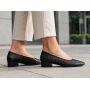 Pantofi dama negri din piele naturala perforati cu toc mic gros CLP03N