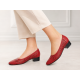 Pantofi dama perforati rosii din piele naturala cu toc mic Rosalia CLP03R