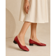 Pantofi dama perforati rosii din piele naturala cu toc mic Rosalia CLP03R