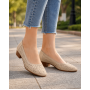 Pantofi dama bej din piele naturala perforati cu toc mic gros CLP05BEJ
