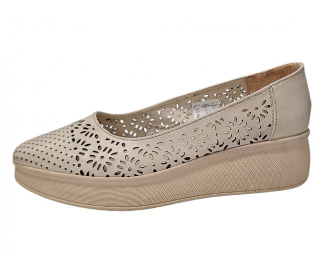 Pantofi dama bej din piele naturala perforata cu talpa ortopedica CLP16BEJ
