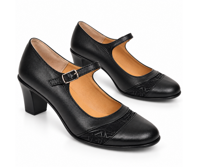 Pantofi dama piele naturala eleganti, comozi, toc mediu stabil de 6cm CLP207N