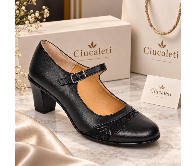Pantofi dama piele naturala eleganti, comozi, toc mediu stabil de 6cm CLP207N