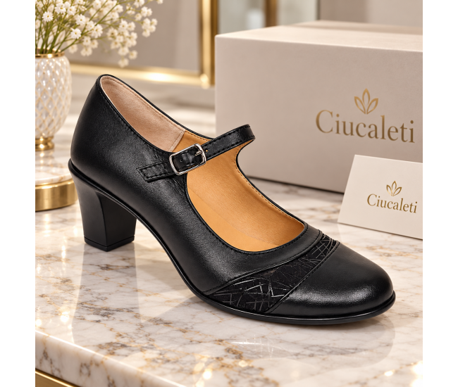 Pantofi dama piele naturala eleganti, comozi, toc mediu stabil de 6cm CLP207N